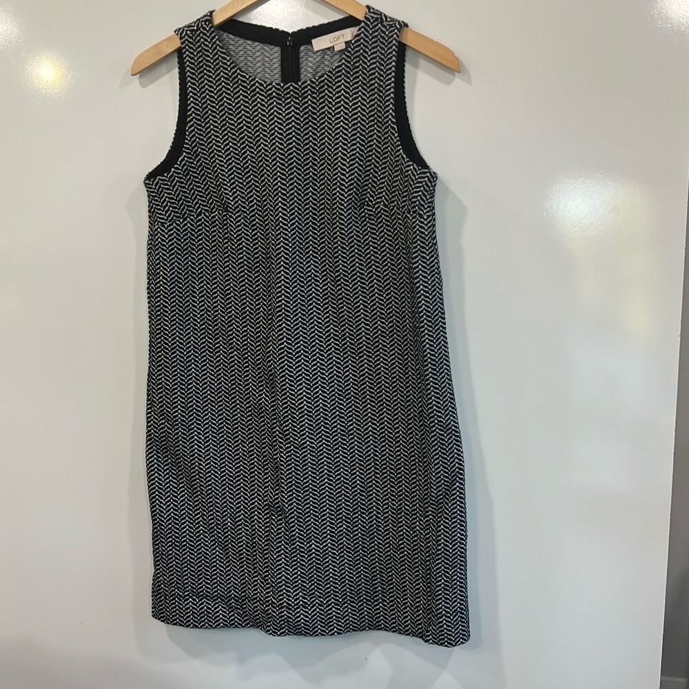 LOFT Black White Herringbone Knit‎ Dress Small